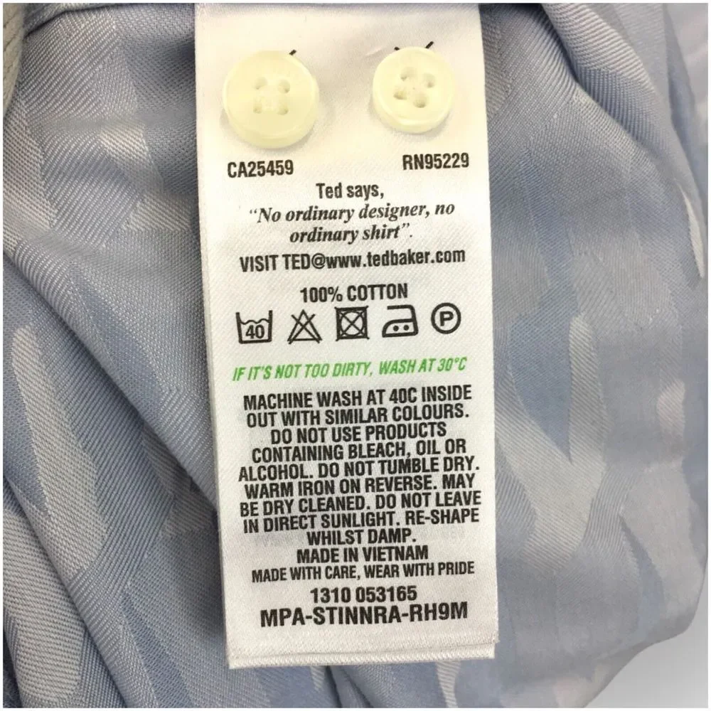 TED BAKER‎ Mens Button Up Shirt Long Sleeve Mens Size 16.5 Cotton Casual Camo